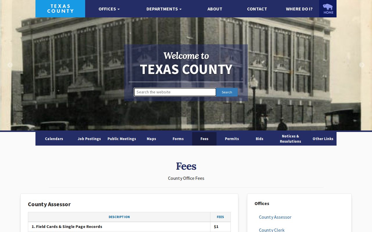 Texas County warrant check public-record fee information