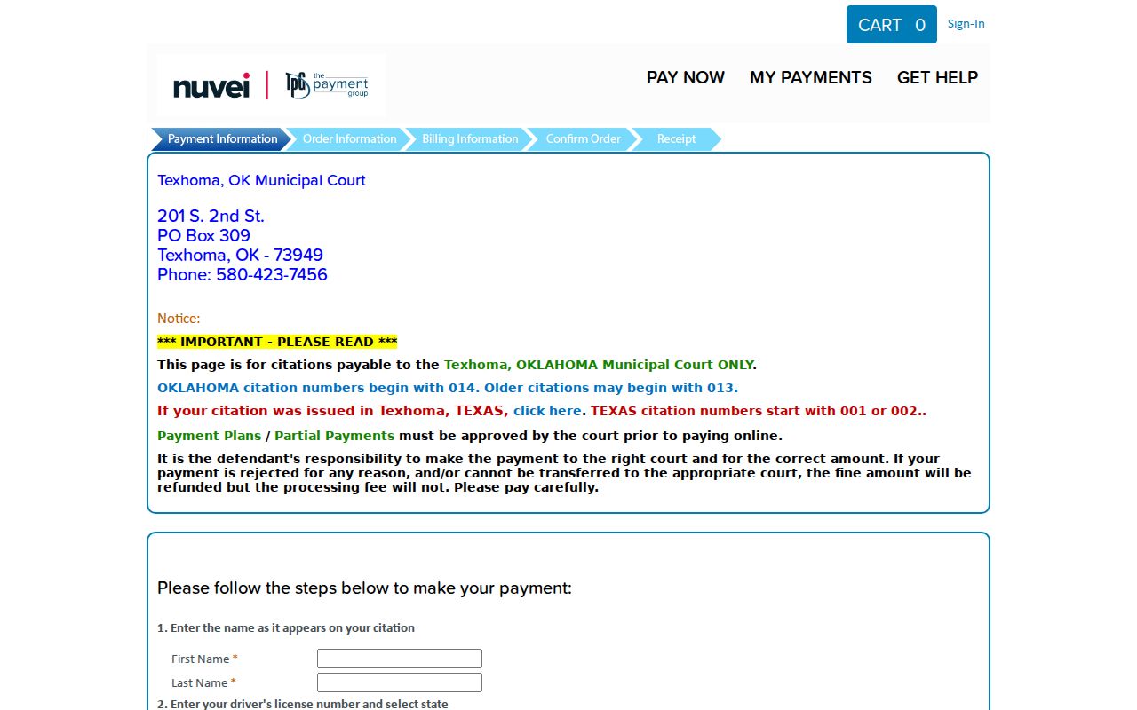 Texas County traffic warrant Texhoma citation number instructions