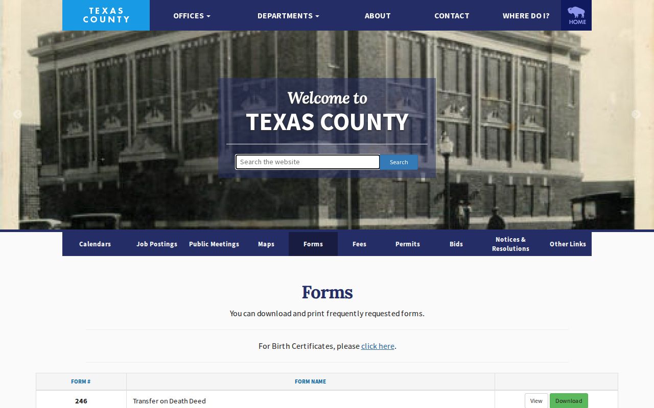 Texas County warrant records public forms index